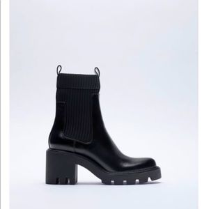 Worn once | Zara | Black | Sock Style | Heeled | Ankle | Boots | Lug Soles | 7